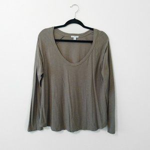 James Perse Cotton Modal Blend Scoopneck Long Sleeve T-Shirt Green Gray